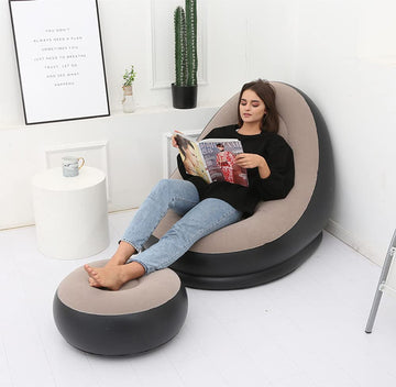 Inflatable Lounge Chair for Adults Flocking Air Couch Sofa for Gaming Bedroom Indoor Outdoor with Multifunctional Household