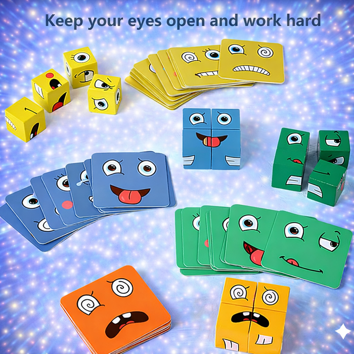 Wooden Cube face Changing Game for Kids | Expressions Matching Block Puzzle Toy, Preschool Educational Learning Activities Game for Boys, Girls, Adults etc. Age above 3+ Years
