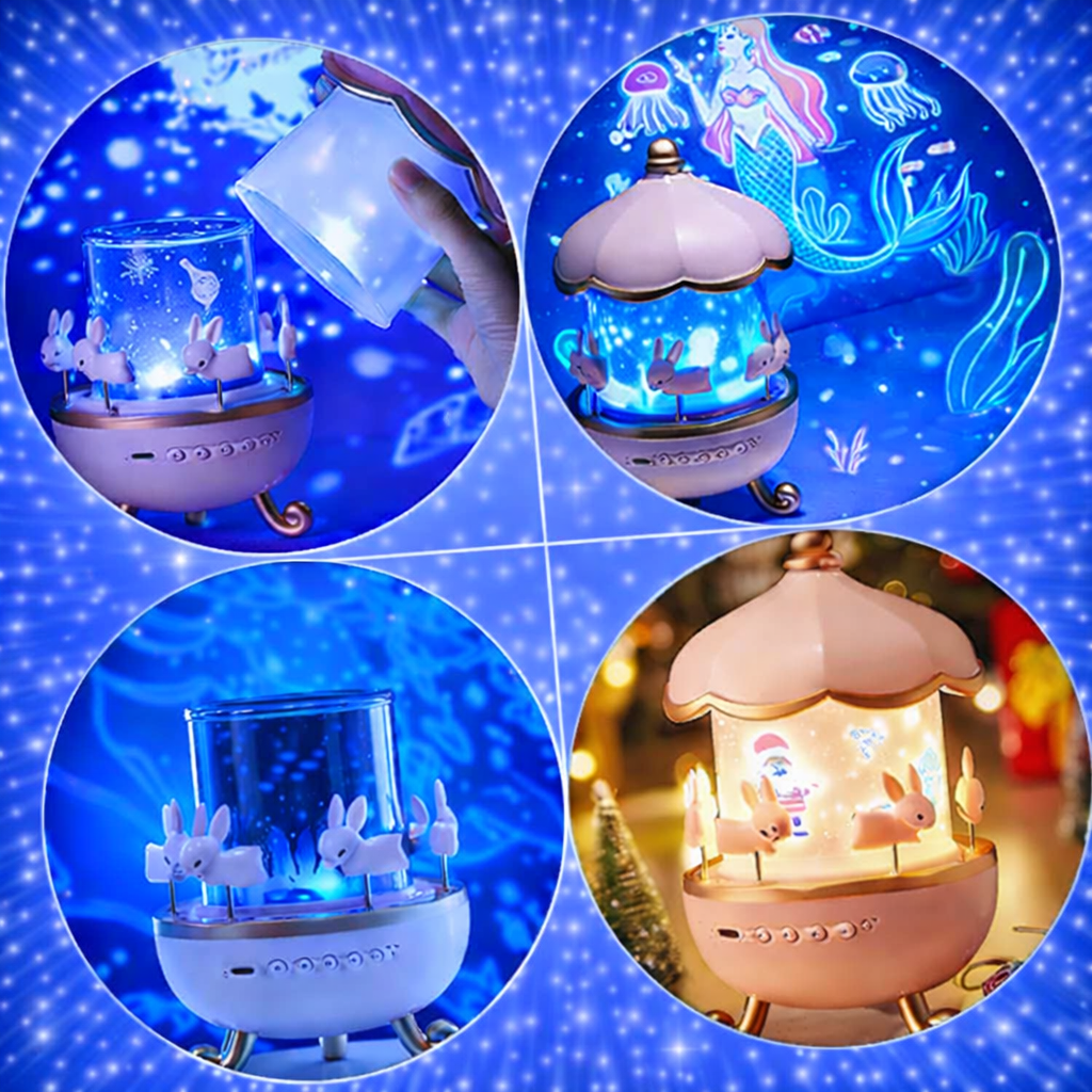 Night Lights, Rotating Rabbits Night Light, Night Lamp Star Projector, 360 Degree Rotating Lamp, Musical Light Lamp, Girl Room Decor Cute Lamp