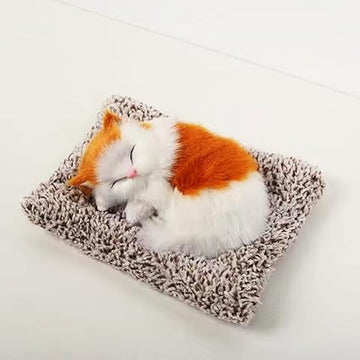 Sleeping Cat Plush Toy with Press Simulation Sound, Sleeping Cat Stuffed Animal Fur Soft Toys with Sound for Kids Car Dashboard Cat & Office Desk