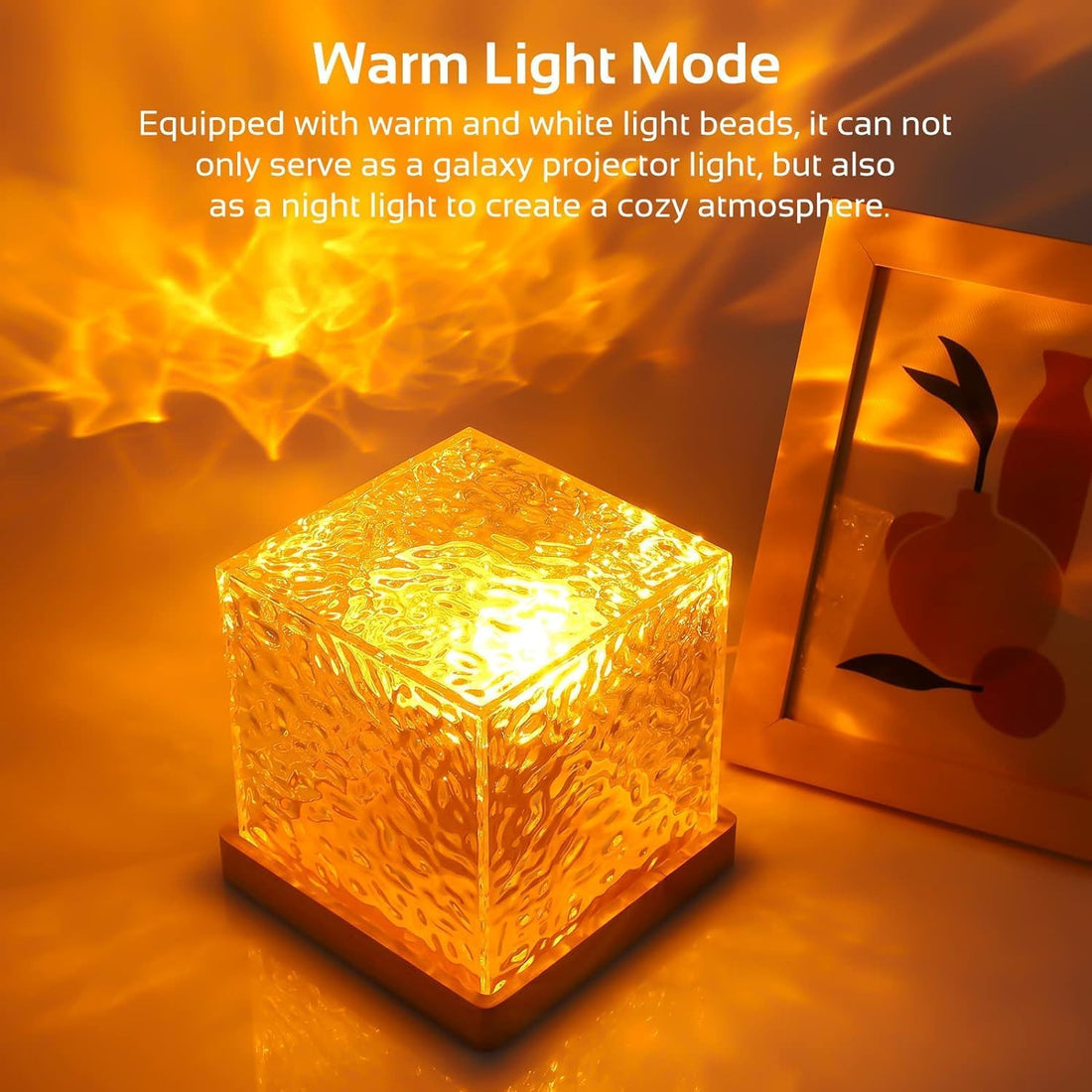Crystal Cube Night Lamp – Water Ripple Effect, with Remote