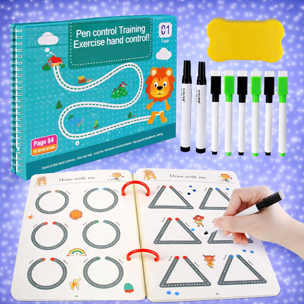 68 Pages Reusable Tracing Line book to improve HAND WRITING For kids