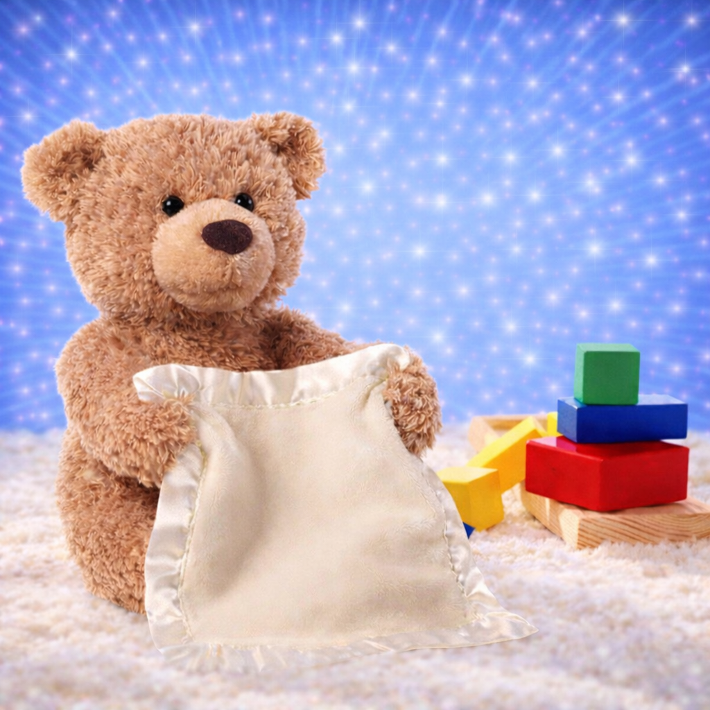 Peek-A-Boo Plush Toy - Interactive Brown Teddy Bear with Hide and Seek & Music Features, Stuffed Cartoon Toy for Kids