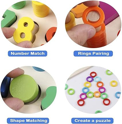 3 in 1 Wooden Number Puzzle Montessori Toys Shape Sorter Counting Game Math Stacking Blocks Stem Preschool Educational Learning Toys for Kids Boys Girls (Wooden Montessori Toys)