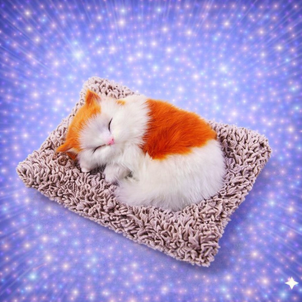 Sleeping Cat Plush Toy with Press Simulation Sound, Sleeping Cat Stuffed Animal Fur Soft Toys with Sound for Kids Car Dashboard Cat & Office Desk