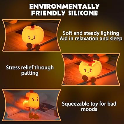 Pumpkin Night Light - 3 Level Dimmable Cute Led Pumpkin Lamp, Silicone Dimmable Nursery Nightlight For Kids, Rechargeable Bedside Tap Lamp, Funny Office Desk Decor And Gift