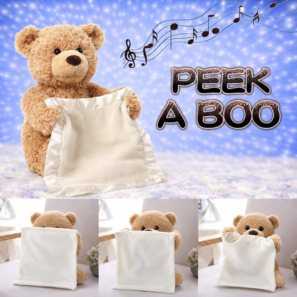 Peek-A-Boo Plush Toy - Interactive Brown Teddy Bear with Hide and Seek & Music Features, Stuffed Cartoon Toy for Kids
