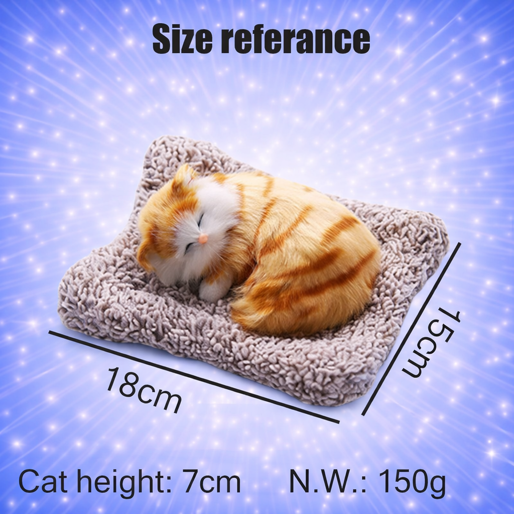 Sleeping Cat Plush Toy with Press Simulation Sound, Sleeping Cat Stuffed Animal Fur Soft Toys with Sound for Kids Car Dashboard Cat & Office Desk