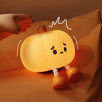 Pumpkin Night Light - 3 Level Dimmable Cute Led Pumpkin Lamp, Silicone Dimmable Nursery Nightlight For Kids, Rechargeable Bedside Tap Lamp, Funny Office Desk Decor And Gift
