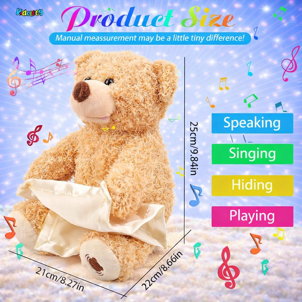 Peek-A-Boo Plush Toy - Interactive Brown Teddy Bear with Hide and Seek & Music Features, Stuffed Cartoon Toy for Kids