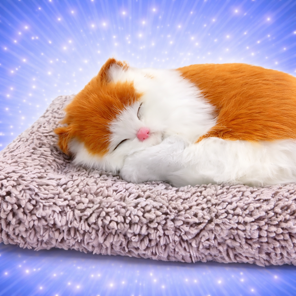 Sleeping Cat Plush Toy with Press Simulation Sound, Sleeping Cat Stuffed Animal Fur Soft Toys with Sound for Kids Car Dashboard Cat & Office Desk