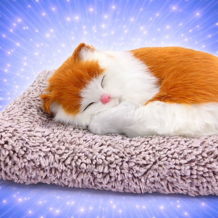 Sleeping Cat Plush Toy with Press Simulation Sound, Sleeping Cat Stuffed Animal Fur Soft Toys with Sound for Kids Car Dashboard Cat & Office Desk