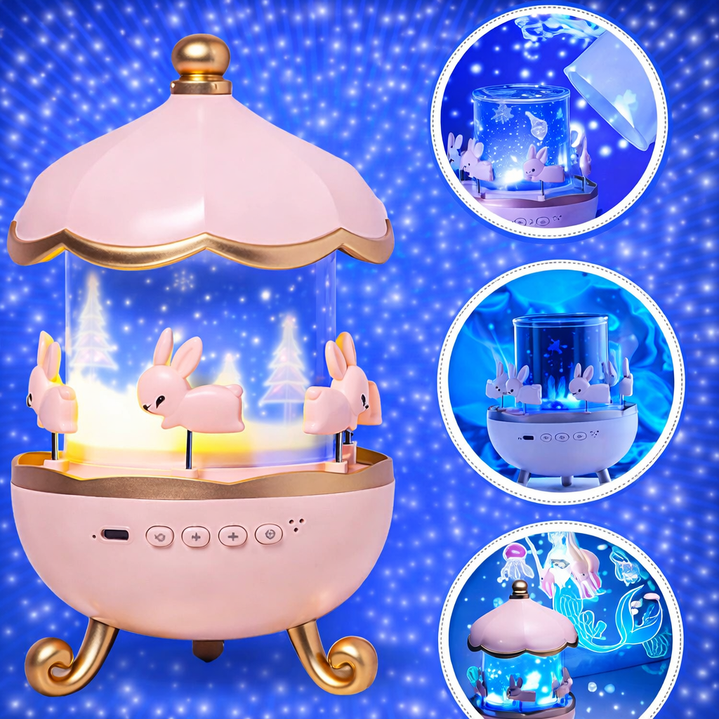 Night Lights, Rotating Rabbits Night Light, Night Lamp Star Projector, 360 Degree Rotating Lamp, Musical Light Lamp, Girl Room Decor Cute Lamp