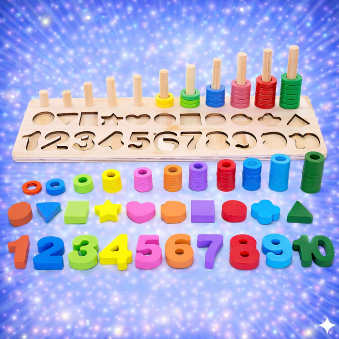 3 in 1 Wooden Number Puzzle Montessori Toys Shape Sorter Counting Game Math Stacking Blocks Stem Preschool Educational Learning Toys for Kids Boys Girls (Wooden Montessori Toys)