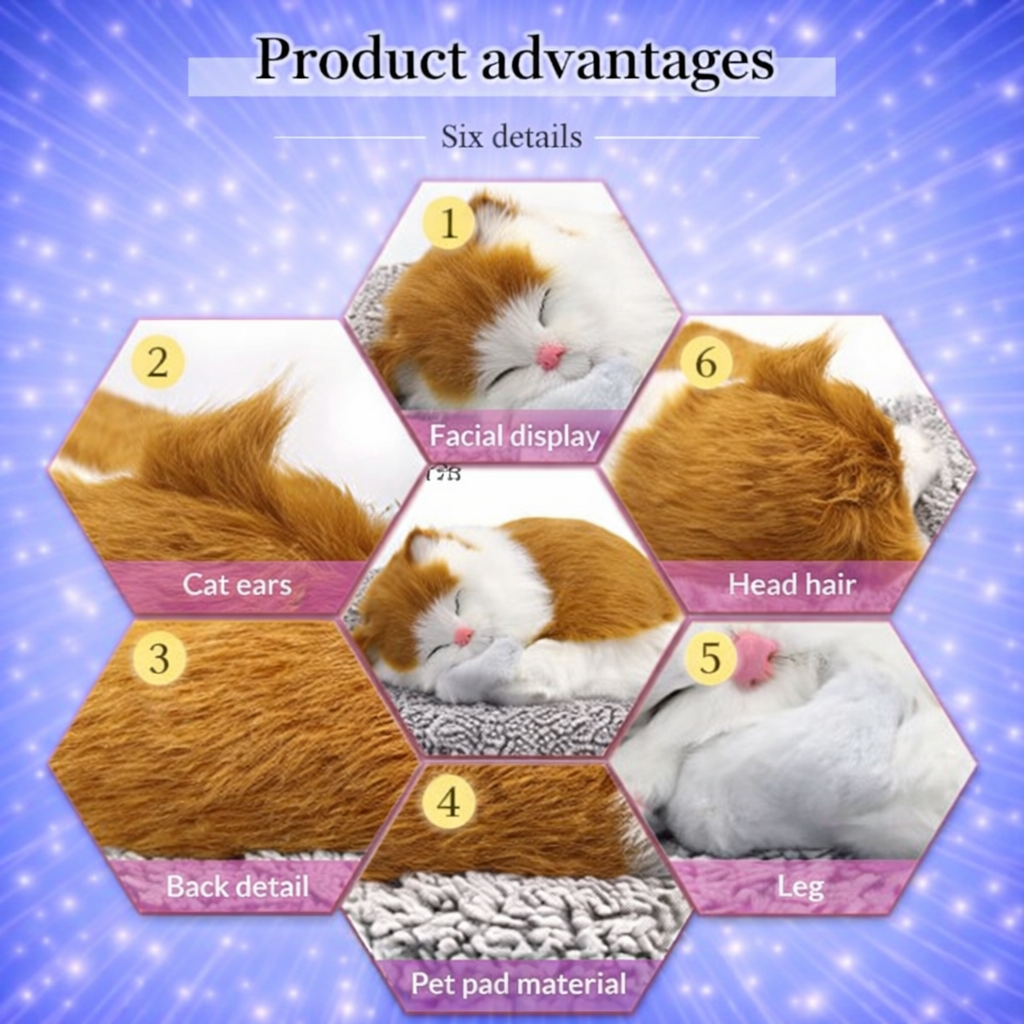 Sleeping Cat Plush Toy with Press Simulation Sound, Sleeping Cat Stuffed Animal Fur Soft Toys with Sound for Kids Car Dashboard Cat & Office Desk