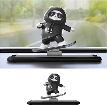 Car Skateboard Sliding Teddy Ornaments Cute Car Interior Deshboard Decorations for Car, Office, Home (Black)
