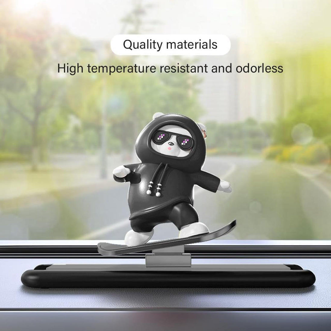 Car Skateboard Sliding Teddy Ornaments Cute Car Interior Deshboard Decorations for Car, Office, Home (Black)